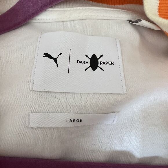 Puma x Daily Paper Cricket Jacket Long Sleeve L White Orange Green Logo Pattern - Picture 12 of 15